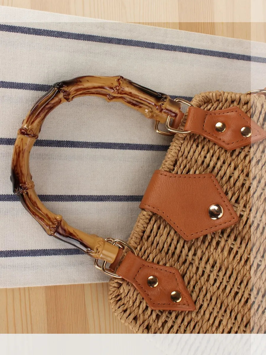 Chic Straw Bag with Bamboo and Crossbody Strap