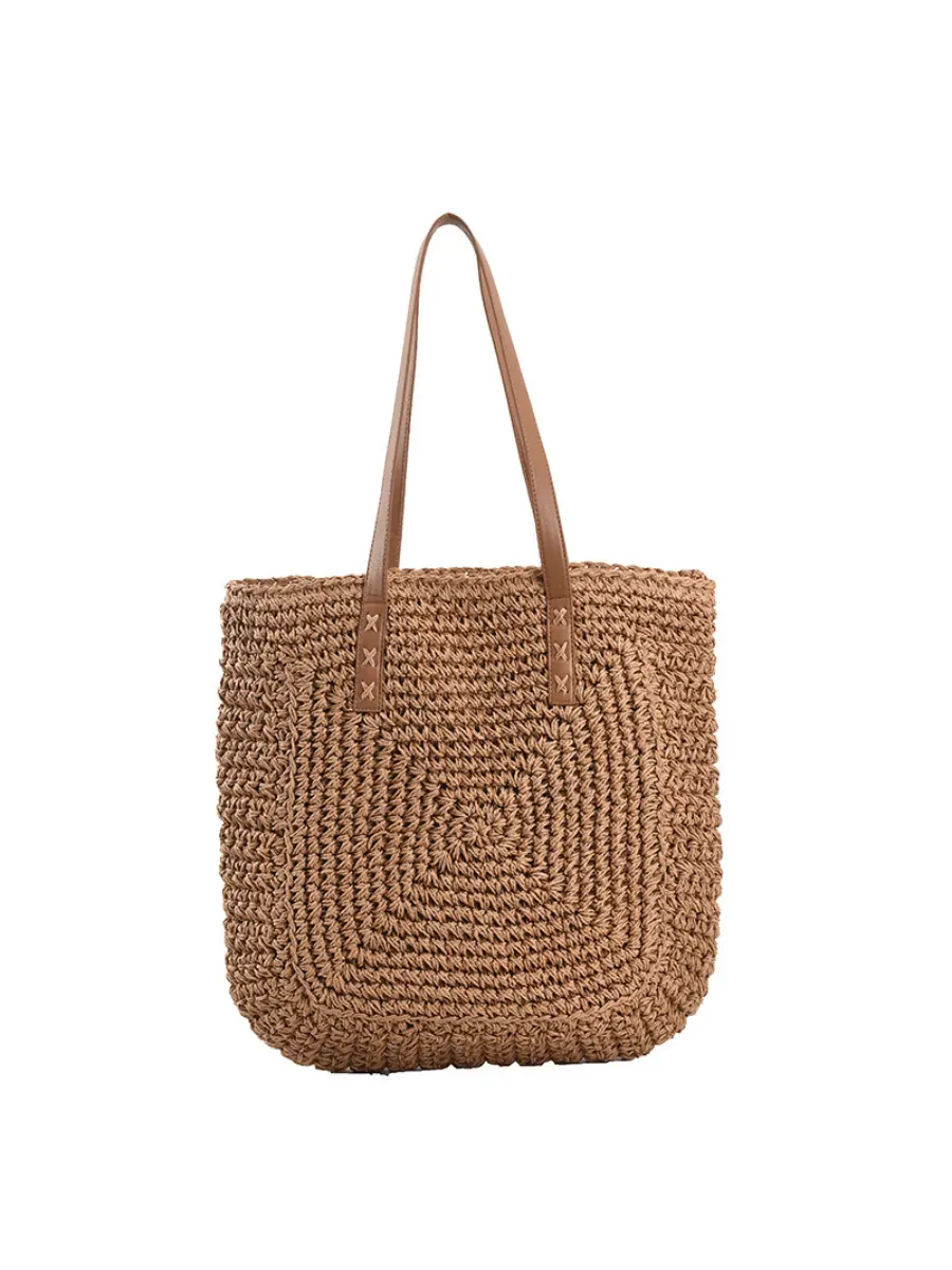 Elegante raffia tas met lange handvatten