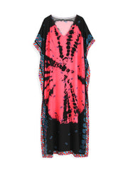 Coral Navy Tie-Dye Kaftan