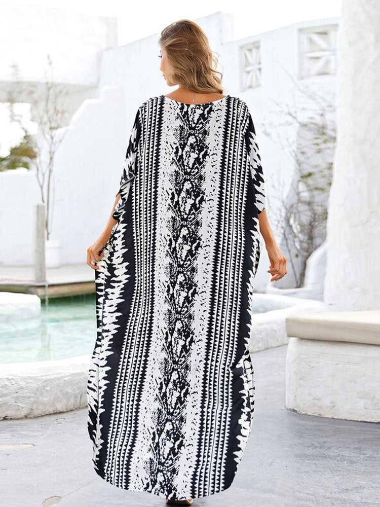 Ethnic Print Kaftan Black