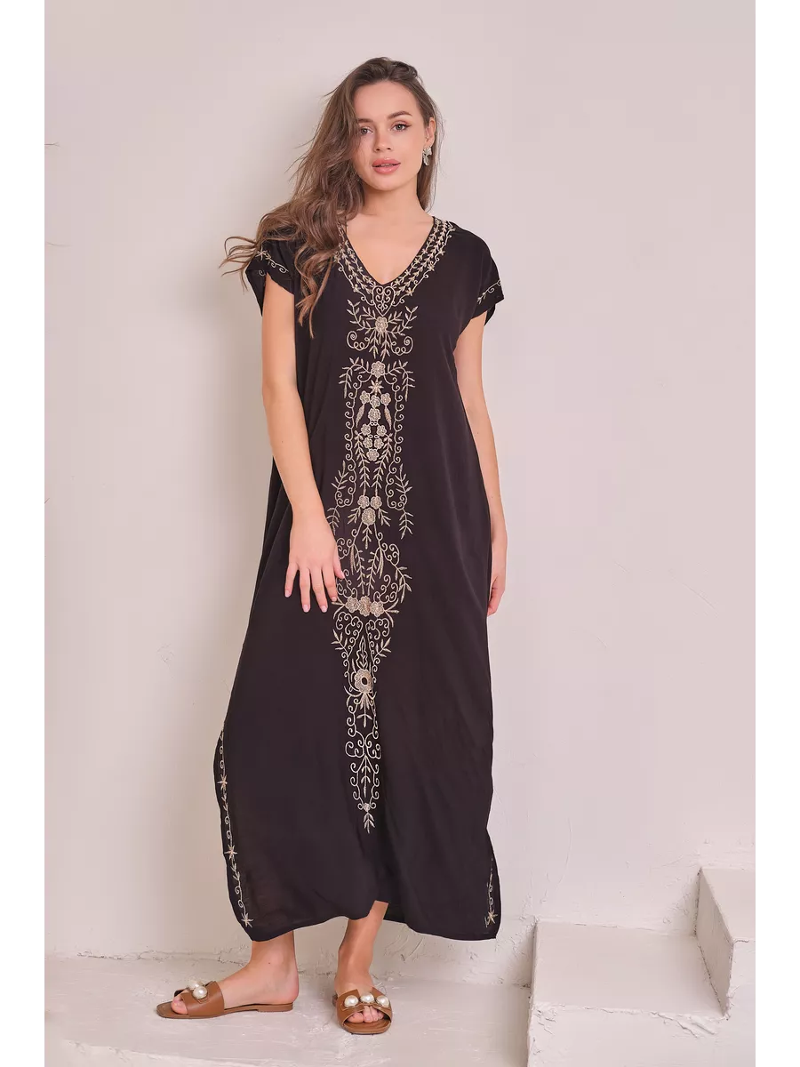 Black Ornate Bloom Kaftan