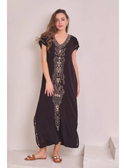 Black Ornate Bloom Kaftan