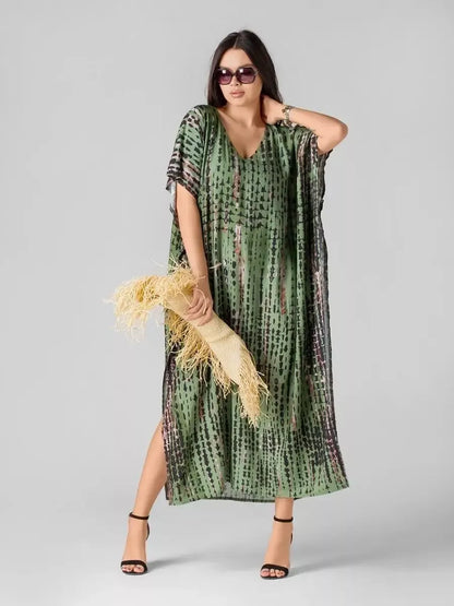 Olivgrüner Batik-Kaftan