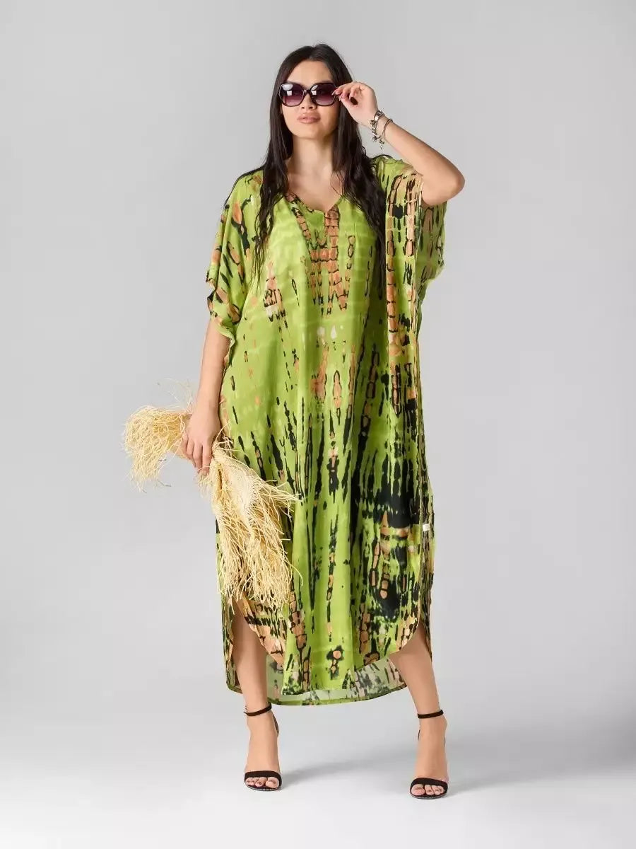 Pistazienfarbener Batik-Kaftan