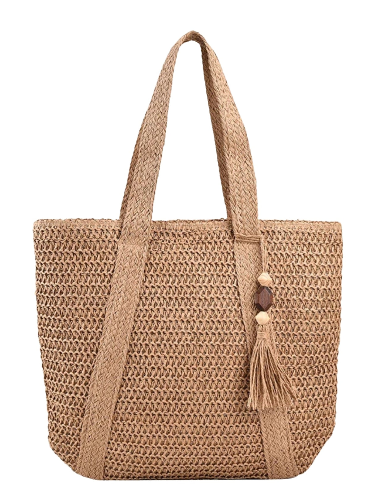 Raffia Tote Bag with Tassel Detail