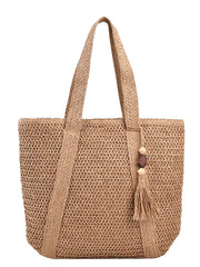 Raffia Tote Bag with Tassel Detail