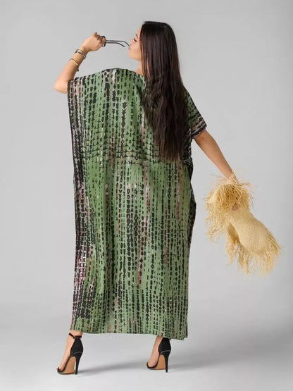 Olivgrüner Batik-Kaftan