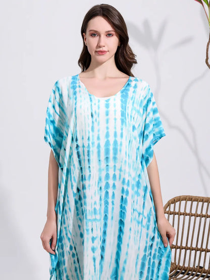 Türkisfarbener Batik-Kaftan