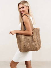 Raffia Tote Bag with Tassel Detail