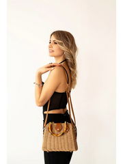 Chic Straw Bag with Bamboo and Crossbody Strap
