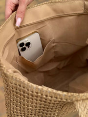 Raffia Tote Bag with Tassel Detail