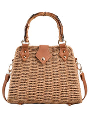 Chic Straw Bag with Bamboo and Crossbody Strap