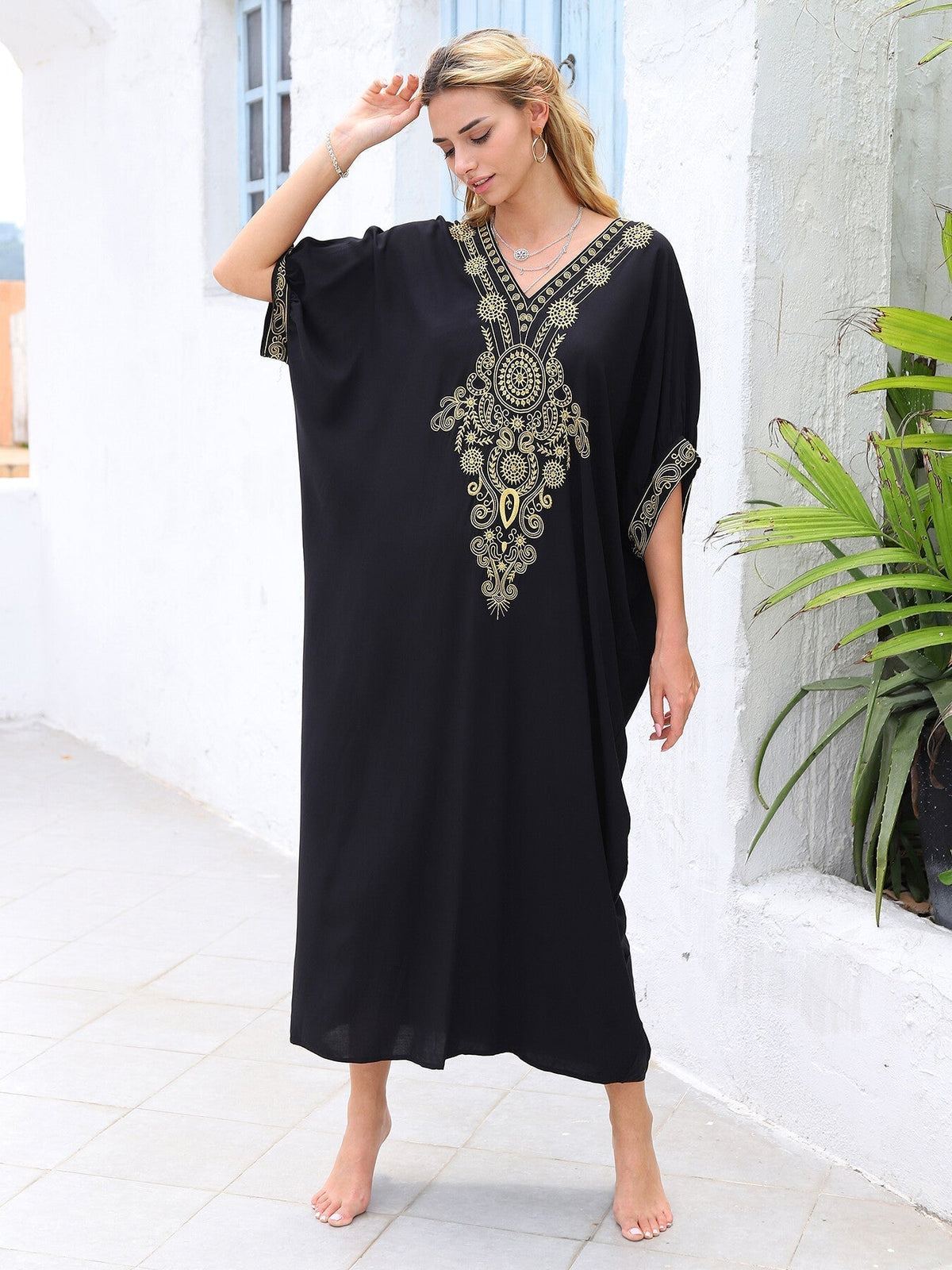 Black Majestic Bloom Kaftan