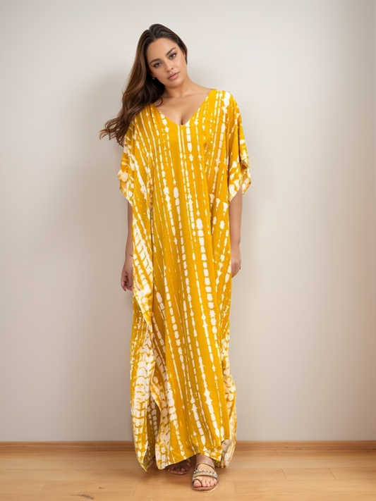 Mosterdkleurige tie-dye kaftan
