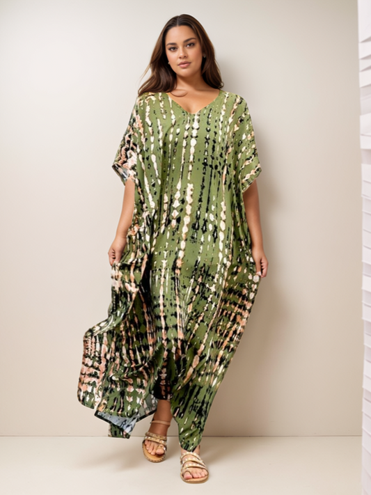 Olijfgroene tie-dye kaftan