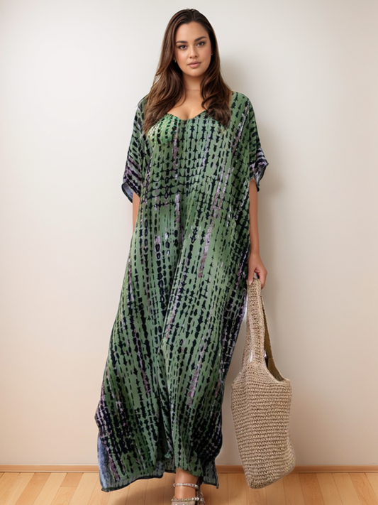 Deep Green Tie-Dye Kaftan