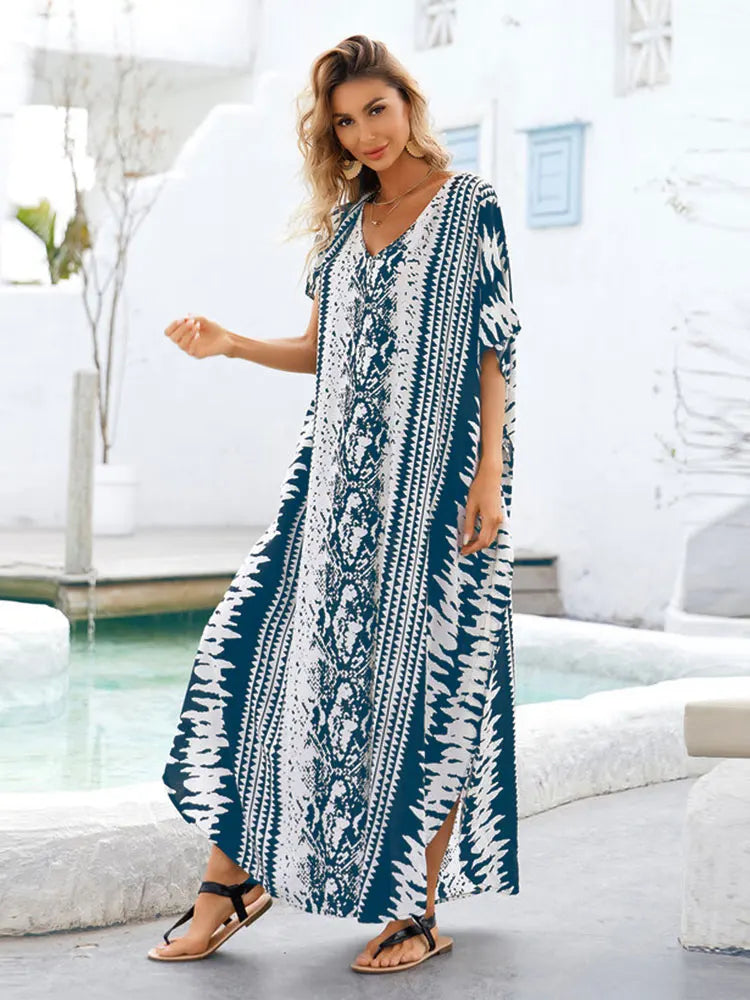 Ethnic Print Kaftan Blue