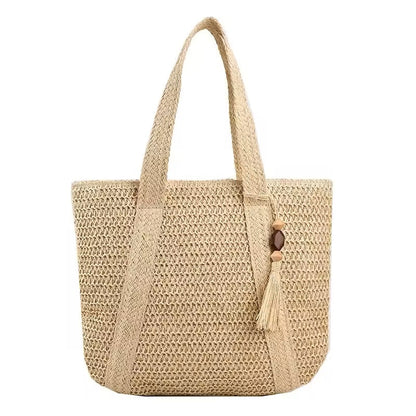 Raffia Tote Bag with Tassel Detail